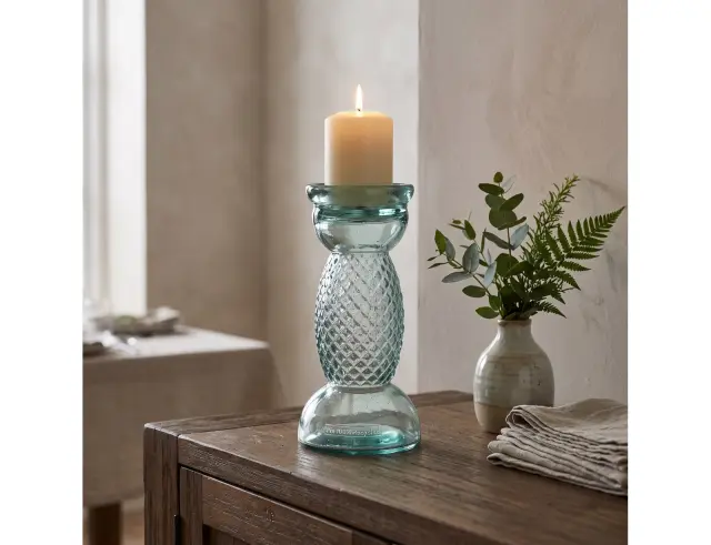 Κηροπήγιο Glass Drops Diamante (4773) Aπό 100% ανακυκλωμένο γυαλί, Διαστάσεων Ø 14 x Υ 28 cm 4773