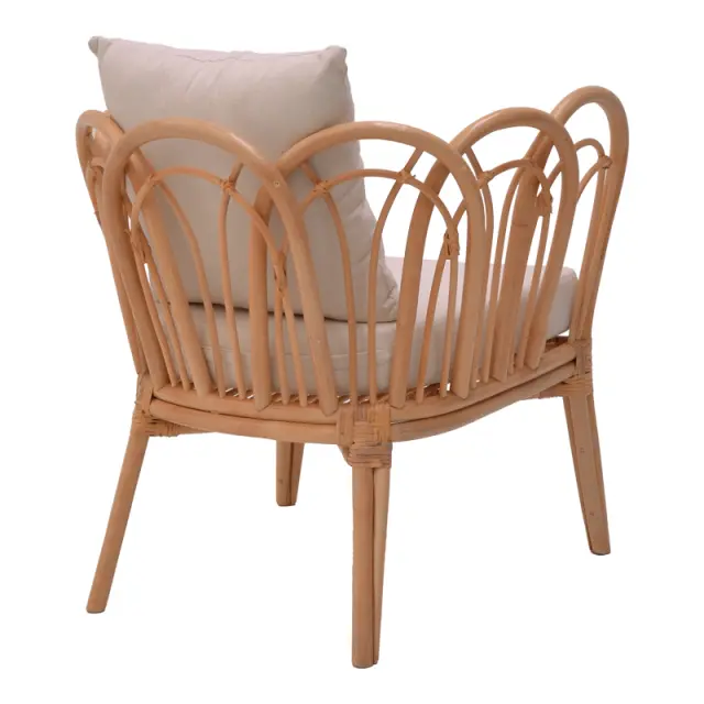 Πολυθρόνα Tania pakoworld φυσικό rattan-λευκό μαξιλάρι 76x76x76εκ 2