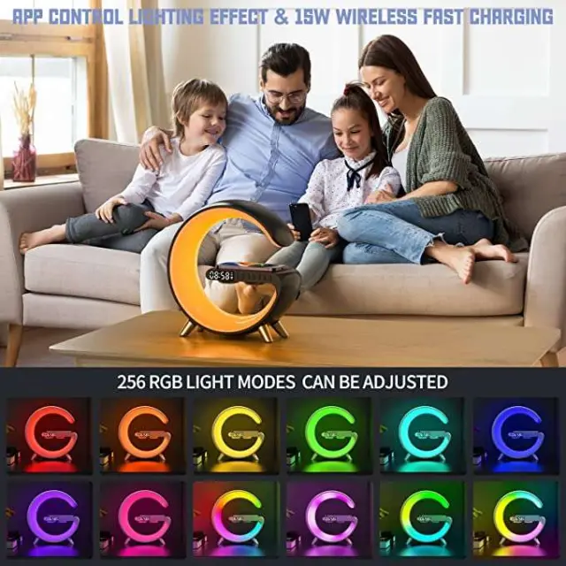 Smart ηχείο - ξυπνητήρι με RGB φωτισμό με app και γρήγορη ασύρματη φόρτιση 15W Λευκό 2