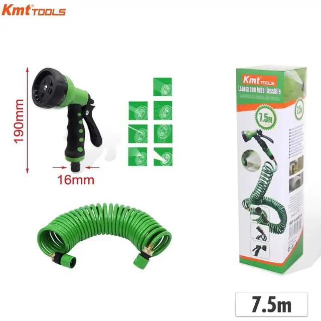 KMT Tools Πιστόλι Ποτίσματος με Εύκαμπτη Προέκταση 7.5m Πράσινο 2