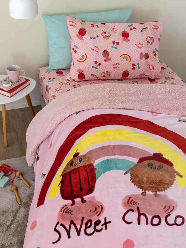 Κουβέρτα 160x220 Μονή 450gsm Palamaiki SW103 Ροζ Flannel-Sherpa 2