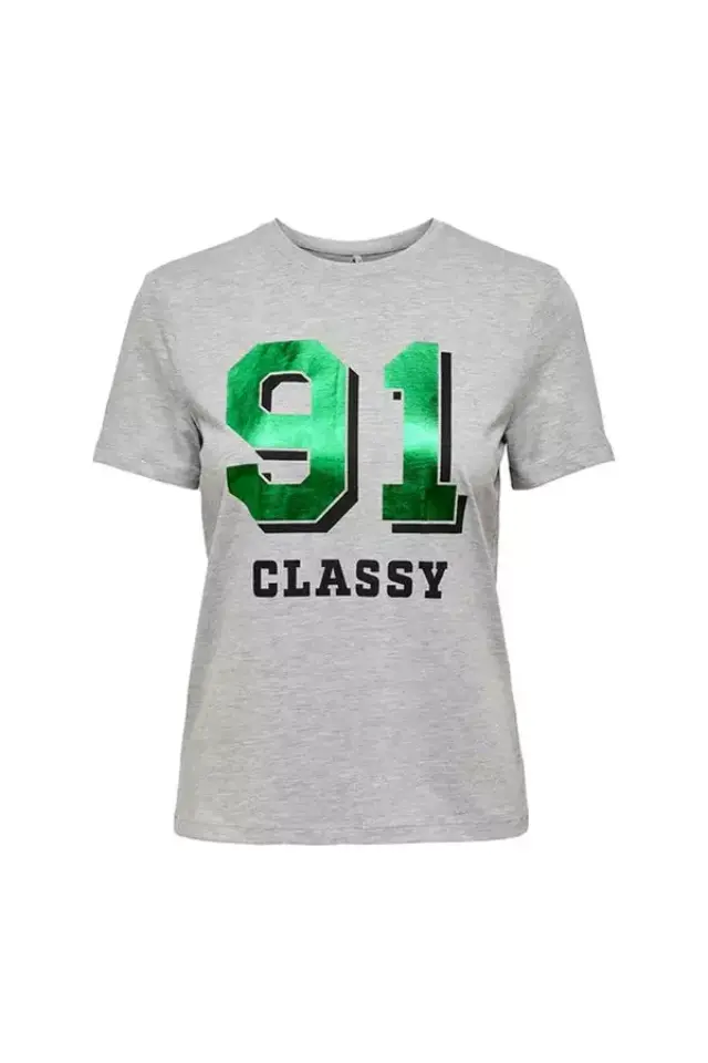 Only - Γυναικείο T-shirt με Στάμπα Mindie Tee Classy 91 15274765 Γκρι - M