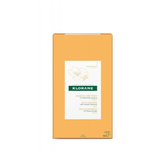 Klorane Cold Wax Hair Removal Strips with Sweet Almond, Ταινίες Αποτρίχωσης με Κερί για Πόδια, 6 Ταινίες