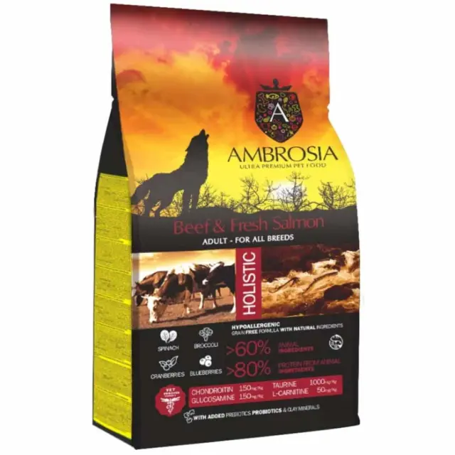 Ambrosia Ξηρά Τροφή Για Ενήλικους Σκύλους Με Μοσχάρι & Σολομό 12kg