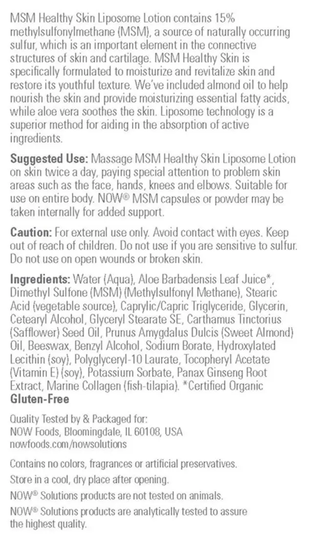 Now Foods MSM Healthy Skin Liposome Lotion 2