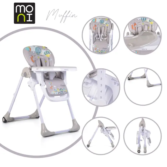 Moni Καρεκλάκι Φαγητού Muffin Grey 3801005150687