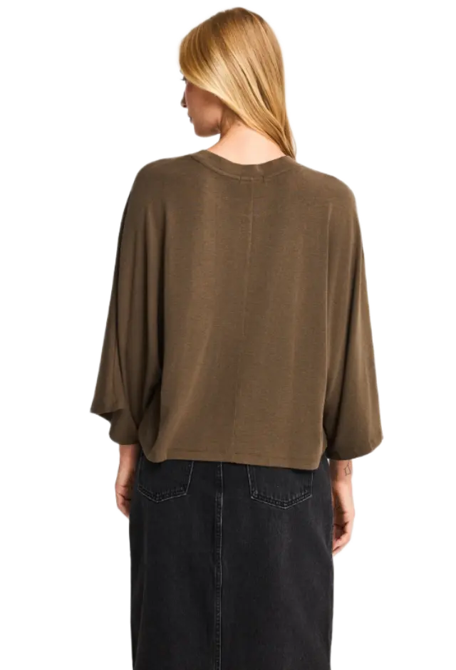 FunkyBuddha γυναικεία cropped μπλούζα με φαρδιά μανίκια FBL014-104-17-3 2
