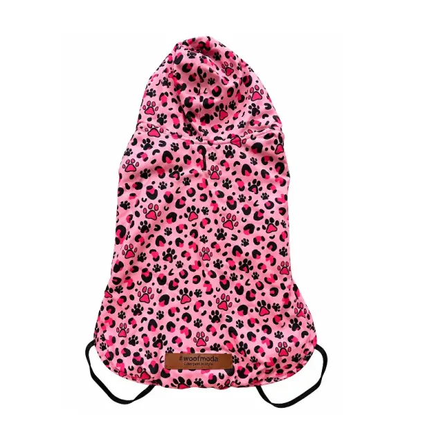 Αδιάβροχο Μπουφάν Σκύλου WOOF MODA Pink Leopard με Κουκούλα & Κοτλέ Επένδυση – XXL 44cm