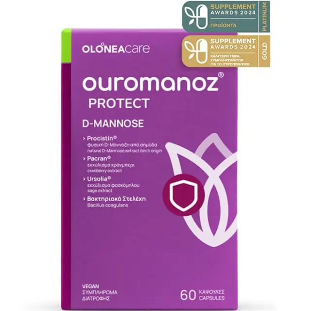 Olonea Ouromanoz Protect για την Προστασία Από τις Ουρολοιμώξεις με Φυσική D-Μαννόζη Cranberry Ουρσολικό Οξύ & Προβιοτικά, 60 Κάψουλες