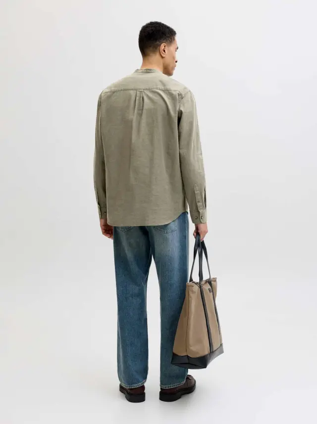 JJESUMMER LINEN BLEND BAND SHIRT L/S SN Dusty Olive 2
