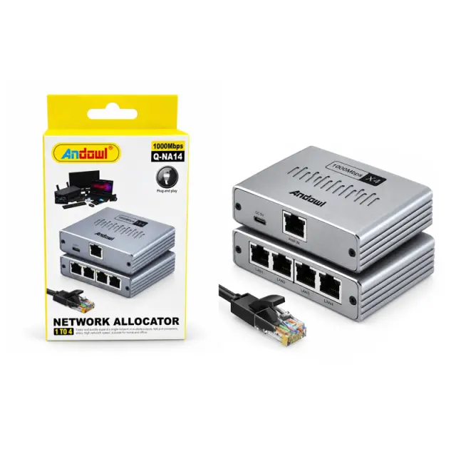 Andowl Επαναλήπτης Δικτύου Gigabit Ethernet 1 σε 4 1000Mbps Q-NA14- Gigabit Ethernet 1 to 4 Network Splitter 1000Mbps 0751278