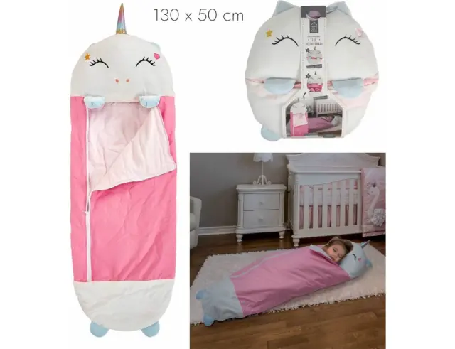 Παιδικός υπνόσακος Home Deco Kids TX9401 Σχέδιο μονόκερου, Μετατρέψιμος, Mε Ενσωματωμένο μαξιλάρι, 50x130cm, Λευκό & Ροζ TX9401