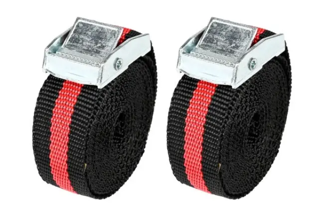 Ratchet tie down 2,5 m x 25 mm black/red 2 pieces