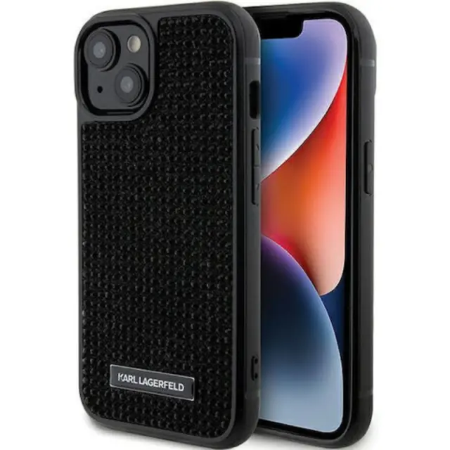 Karl Lagerfeld Rhinestone Plate Metal Logo Back Cover (iPhone 15)