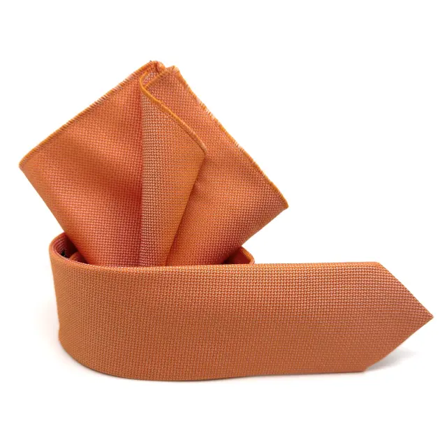 Κοραλί Coral Γραβάτα Oxford 6,5 cm με Ασορτί Μαντήλι 2