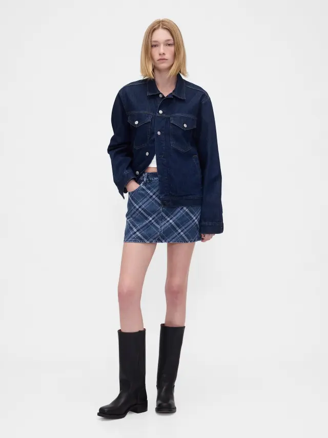 Denim Καρό Mini Φούστα Dark blue indigo plaid