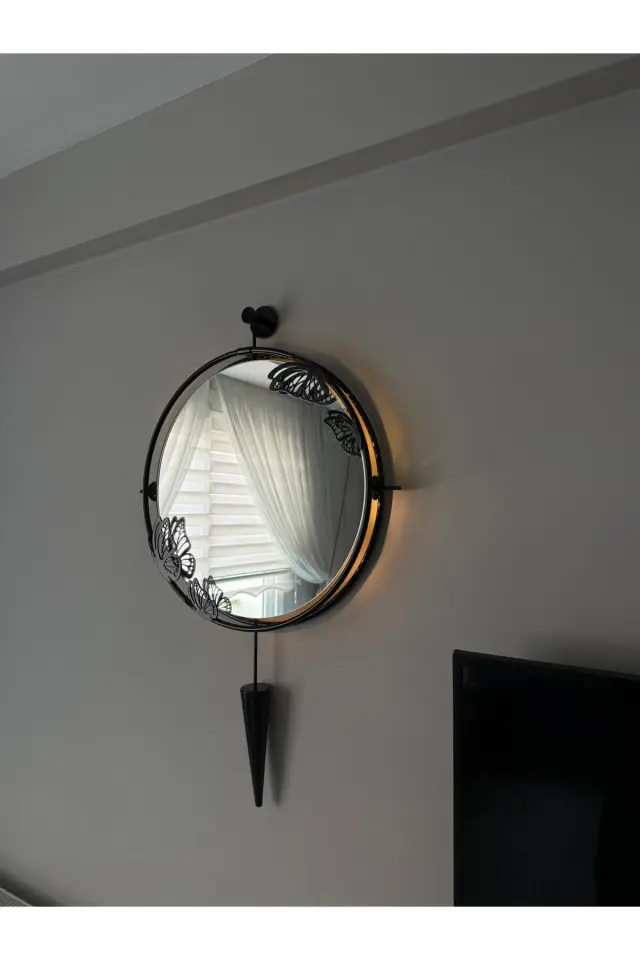 Stewehome Μεγάλο μεταλλικό ασύρματο LED καθρέφτης με σχέδιο πεταλούδας Μαύρο 50x90 cm