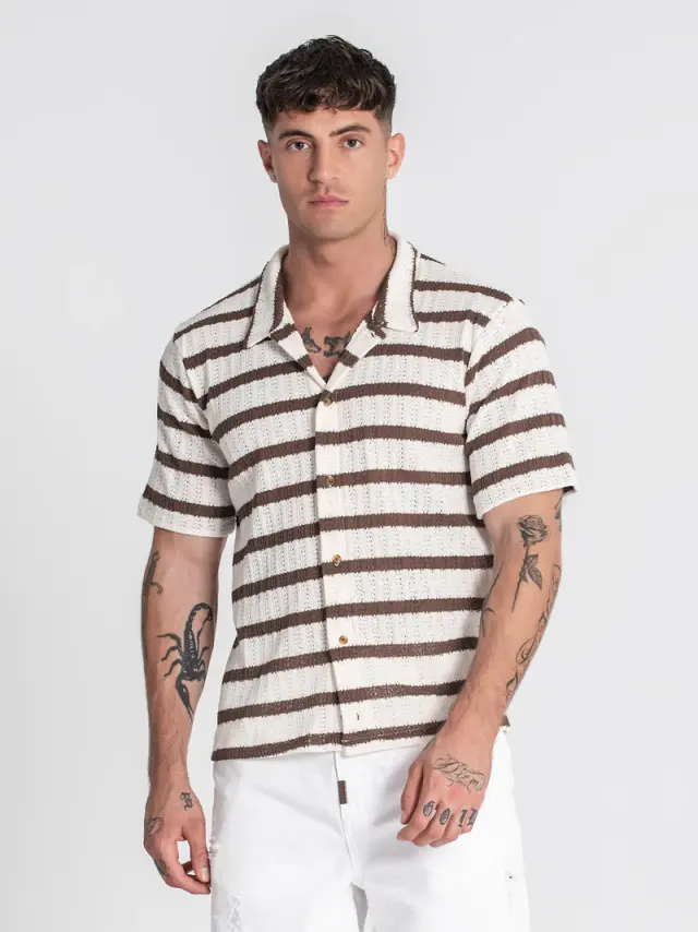 Gianni Kavanagh Aνδρικό ΝΑUTIC CLUB Πλεκτό Πουκάμισο - Brown / White - S
