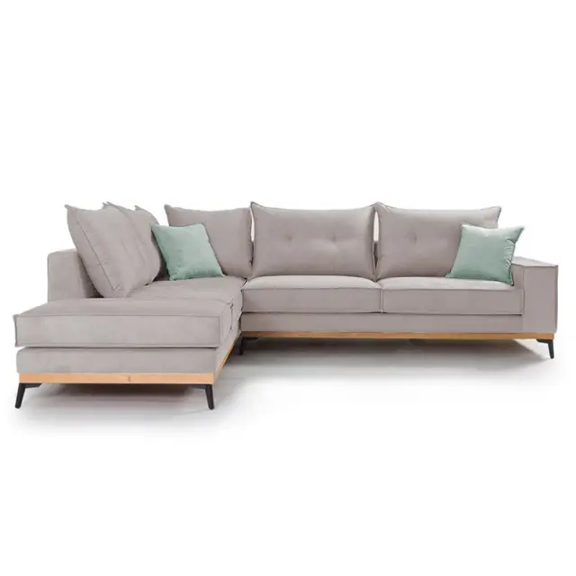 Γωνιακός καναπές δεξιά γωνία Luxury II pakoworld ύφασμα elephant-ciel 290x235x95εκ 2