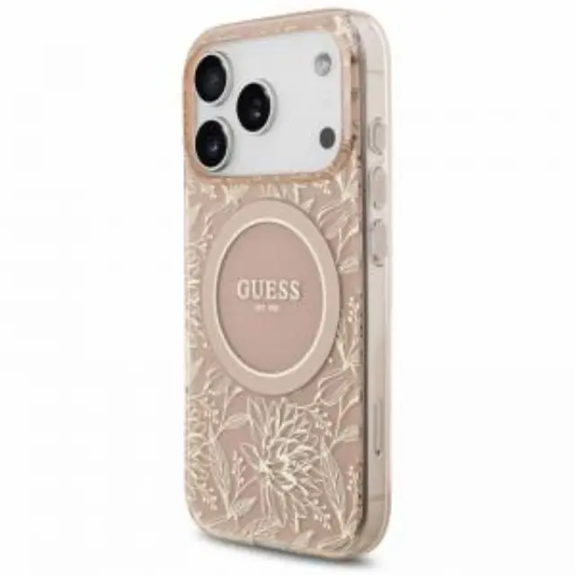 Θήκη PU/ Silicon Guess Apple iPhone 18 Pro/ 17 Pro Magsafe IML Flowers με Pearl Strap Ροζ N71755 3
