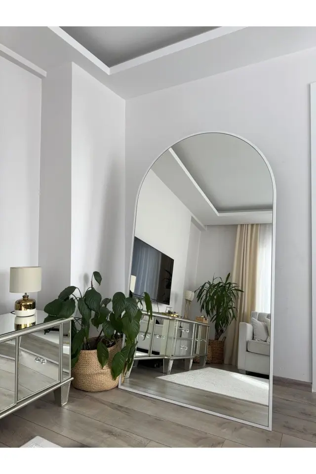 Stewehome Μεταλλικός οβάλ καθρέφτης δαπέδου με λευκό πλαίσιο Χρυσό 180x100x1.5 cm