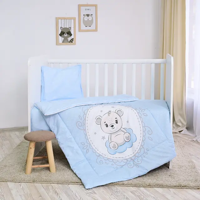Σετ προίκας μωρού για κούνια "COSY" 3 τμχ Little bear blue Μπλε