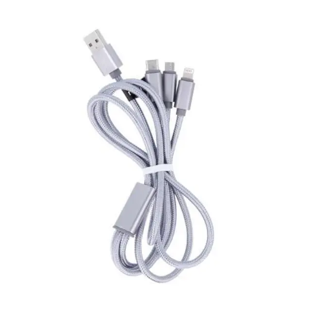 Καλώδιο Σύνδεσης USB 2.0 Maxlife Braided 3 σε 1 USB A σε Micro USB & USB C & Lightning 10W 1m Γκρι N61429