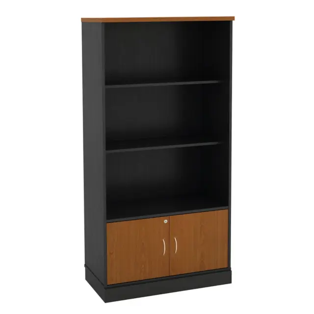Βιβλιοθήκη Γραφείου 3 Ράφια 1 Ντουλάπι Dark Grey/Cherry Μελαμίνη 80x40x172cm