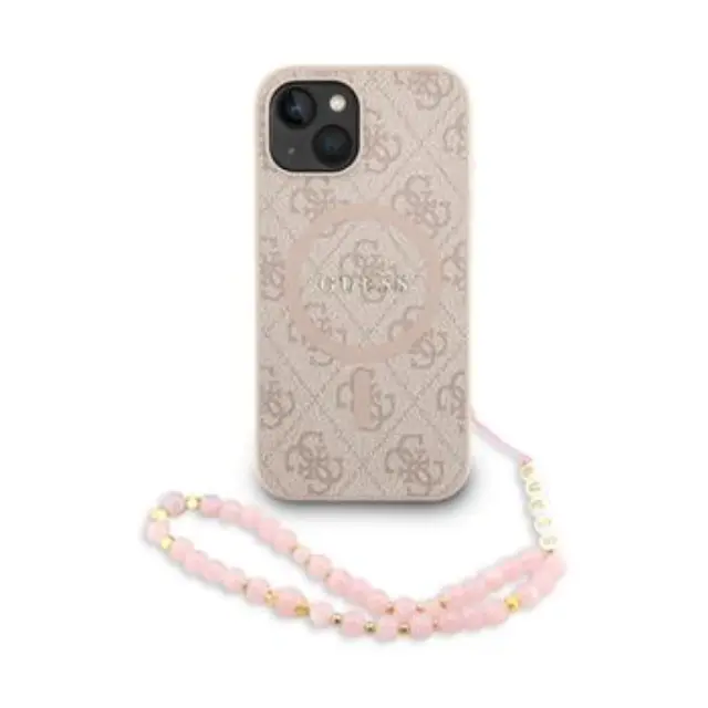 Guess PU Leather 4G Colored Ring Strap MagSafe Case for iPhone 14 Pink