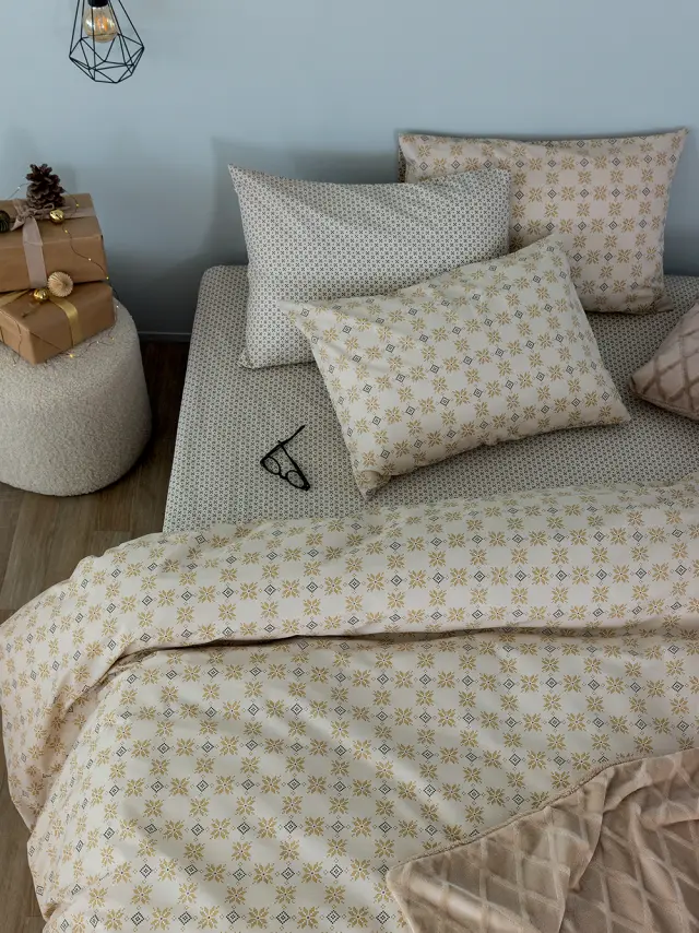 Σετ Παπλωματοθήκη 240x250 Υπέρδιπλη Fashion Life Palamaiki FL6254 Μπεζ 100% βαμβακερό