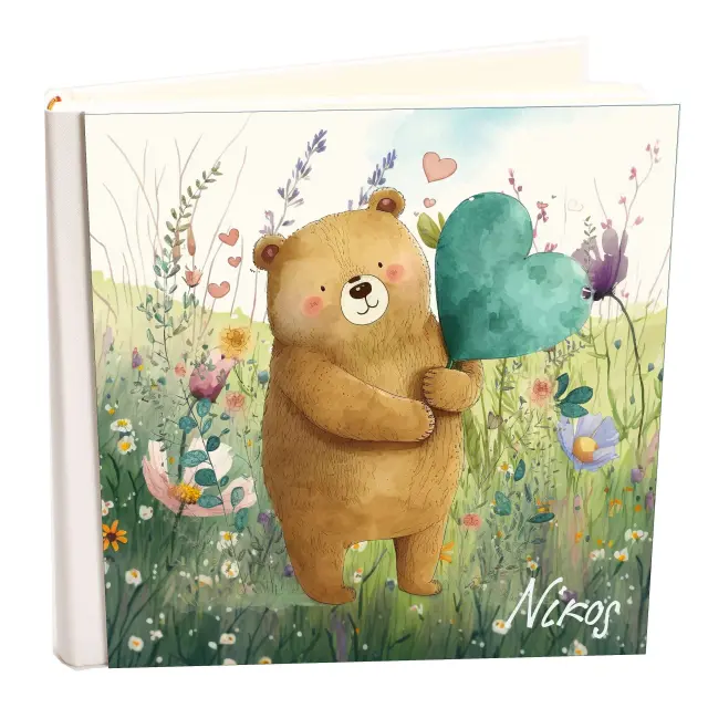 Άλμπουμ δερματινης my album, lovebears , Με όνομα Νίκος , άλμπουμ με ριζόχαρτο 35x35cm και κουτί άλμπουμ