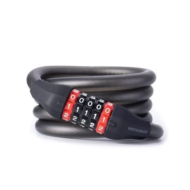 Rockbros Bicycle Lock with 5-Digit Code RKS507 Steel Cable 180cm Black