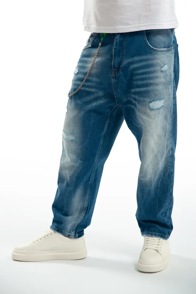Παντελόνι Jean Baggy με Διακοσμητική Αλυσίδα Μπλέ
