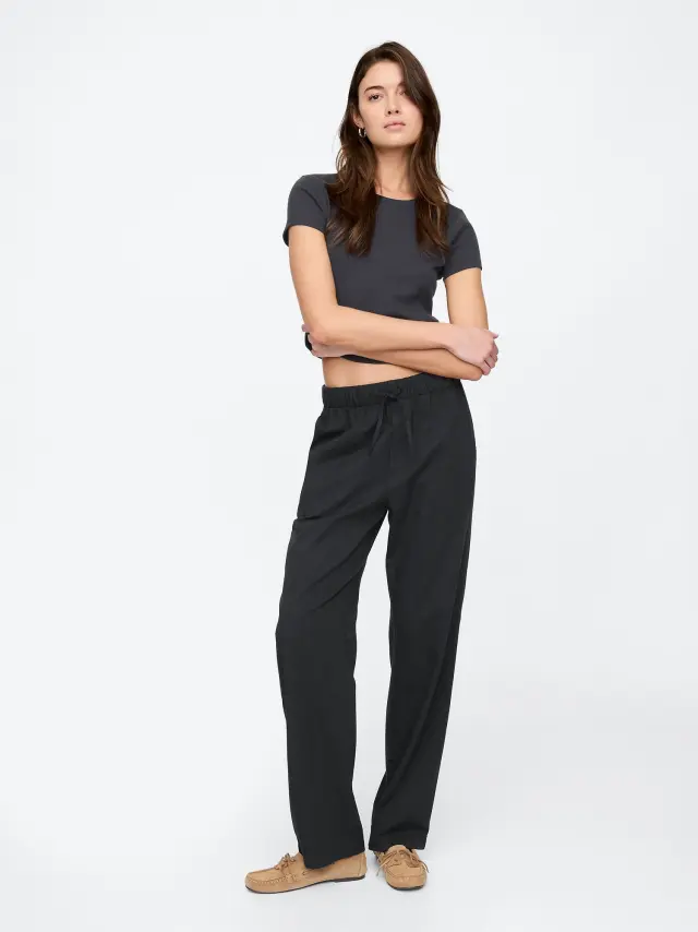 Μαύρο Mid Rise Easy Τουίλ Παντελόνι BLACK 22 - XS