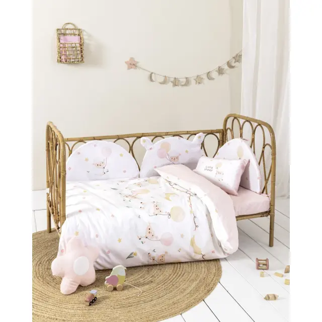 Πάντα Κούνιας 40x200 Nima Little Sheep White-Pink 100% βαμβακερό