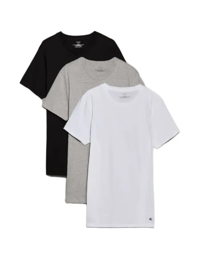 Calvin Klein Ανδρικό T-Shirt Crew Neck CK Monogram - Τριπλό Πακέτο, Χρώμα Grey Heather-White-Black