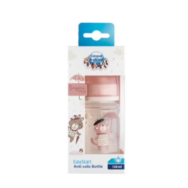 Πλατύ Μπουκάλι Κατά των Κολικών 120ml +0m Bonjour Canpol Pink 35/231 2
