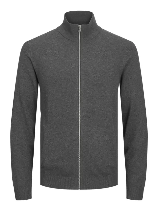 JJEEMIL KNIT TURTLE ZIP CARDIGAN NOOS dark grey melange