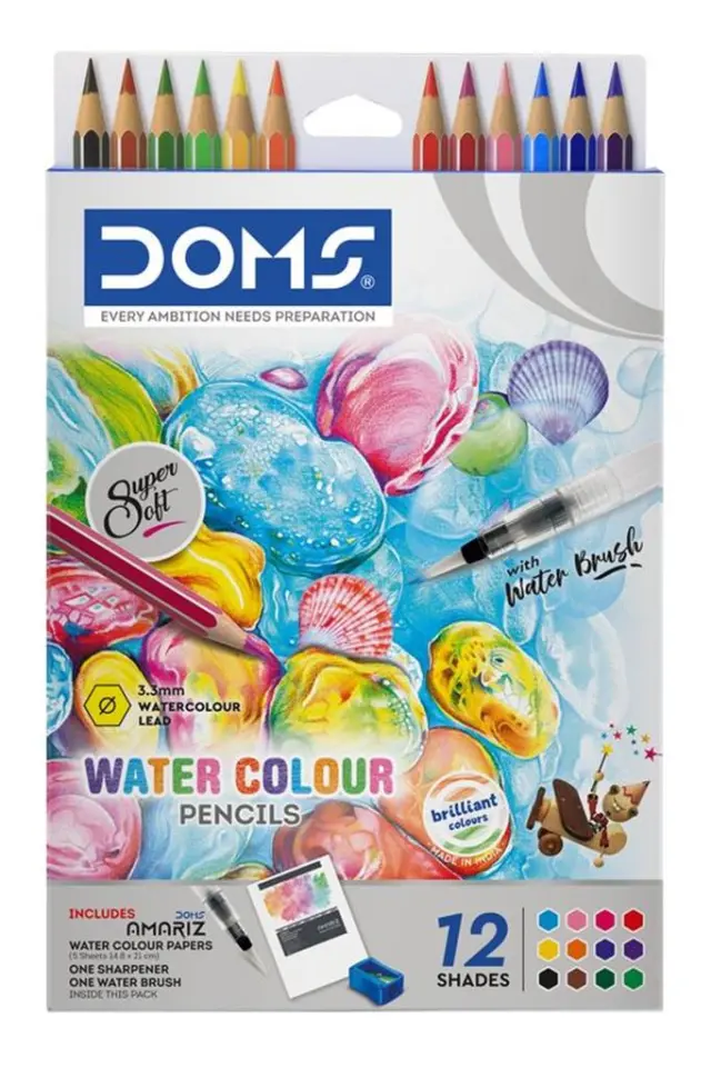 Doms Aqua Water Colour Ξυλομπογιές Νερού 12τεμ. με Πινέλο & Ξύστρα / 80446 (DOMS)