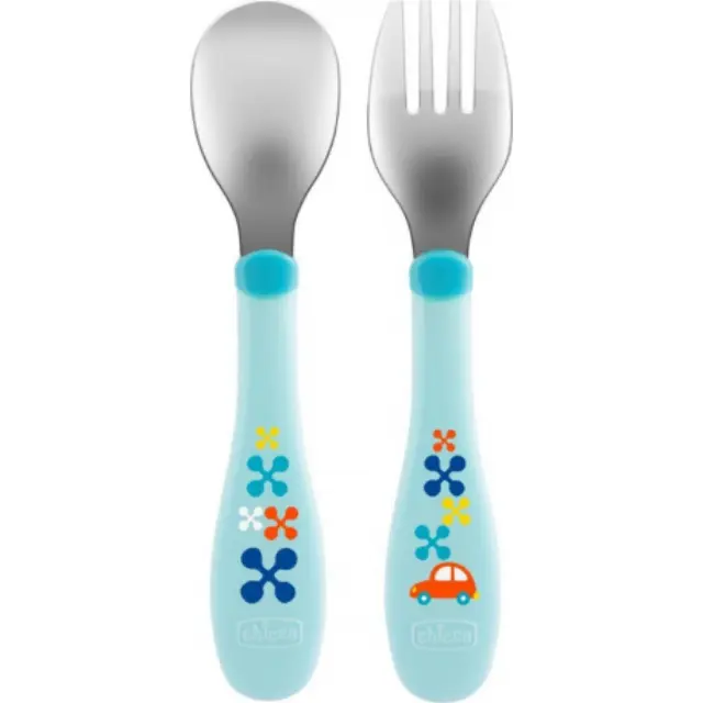 Chicco Metal Cutlery Mix & Match Σετ Πιρούνι - Κουτάλι Ανοξείδωτο 18m+ Γαλάζιο
