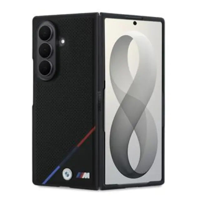 BMW M PU Perforated Tricolor Stripe Magnetic Case for Samsung Galaxy Z Fold 8 Ultra Black