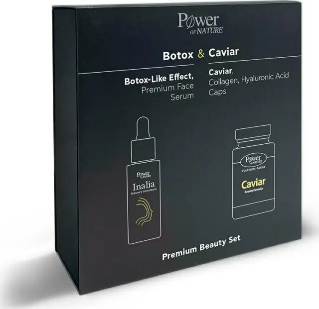 Power of Nature Botox Like Πακέτο Προσφοράς με Inalia Botox Like Effect Face Serum Αντιρυτιδικός Ορός Προσώπου, 30ml & Caviar Beauty Formula Προηγμένη Φόρμουλα Ομορφιάς με Μαύρο Χαβιάρι, 30caps Power Health Δείτε όλα τα προϊόντα Power of Nature Inalia