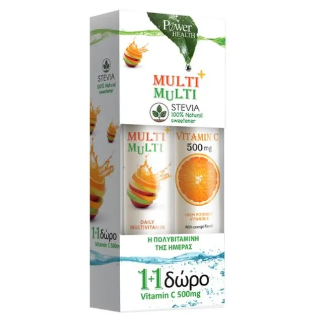 Power Health Multi + Multi με Στέβια 24 αναβράζοντα δισκία + Vitamin C 500mg Πορτοκάλι 20 αναβράζοντα δισκία 2