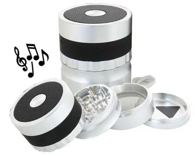 Grinder Τρίφτης Ασημί - Μαύρο Aluminium Με Ηχείο Bluetooth 62mm - 4 Parts