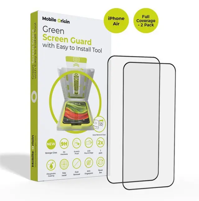 Mobile Origin Screen Guard with easy applicator, full coverage, 2 pack - iPhone 17 Air
