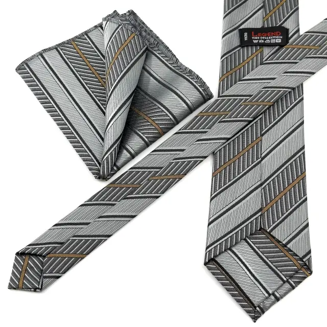 Γκρι Σχεδιαστική Γραβάτα Microfiber Σετ με Μαντήλι 3