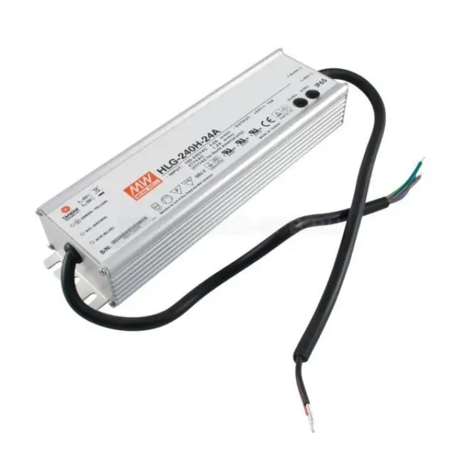 AC-DC Single output LED driver Mix mode (CV+CC) with built-in PFC; Output 24Vdc at 10A; IP65; Cable output; Dimming with Potentiometer 240W