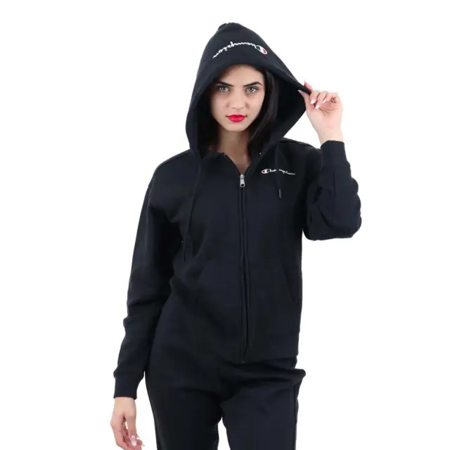 Champion Women's Relax Fit Full-Zip Light Fleece Hoodie Μαύρο 116585-KK001 (Champion) - XLarge