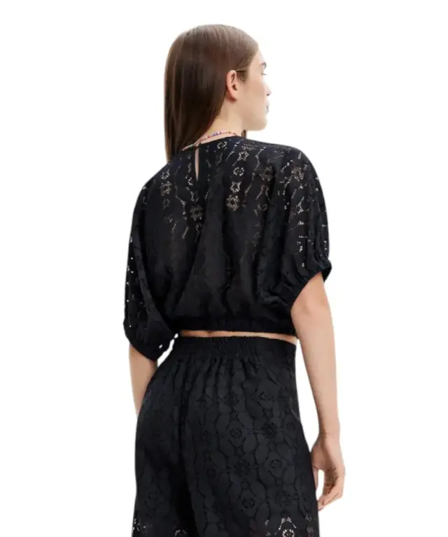 Desigual - Γυναικείο Crop Top Lucca Puff Sleeve Lace Blouse 23SWBW01-2000 Μαύρο 2