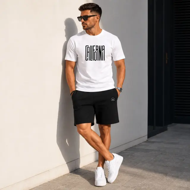 Noshame® Σετ T-shirt & Βερμούδα Λευκό-Μαύρο με τύπωμα - 752624 - XXL